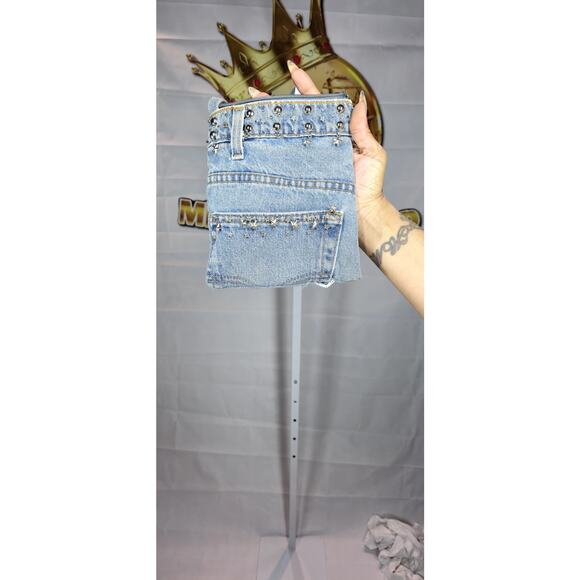 Handmade Blue Denim Studded Shoulder Bag with Pocket Detail - Picture 2 of 4